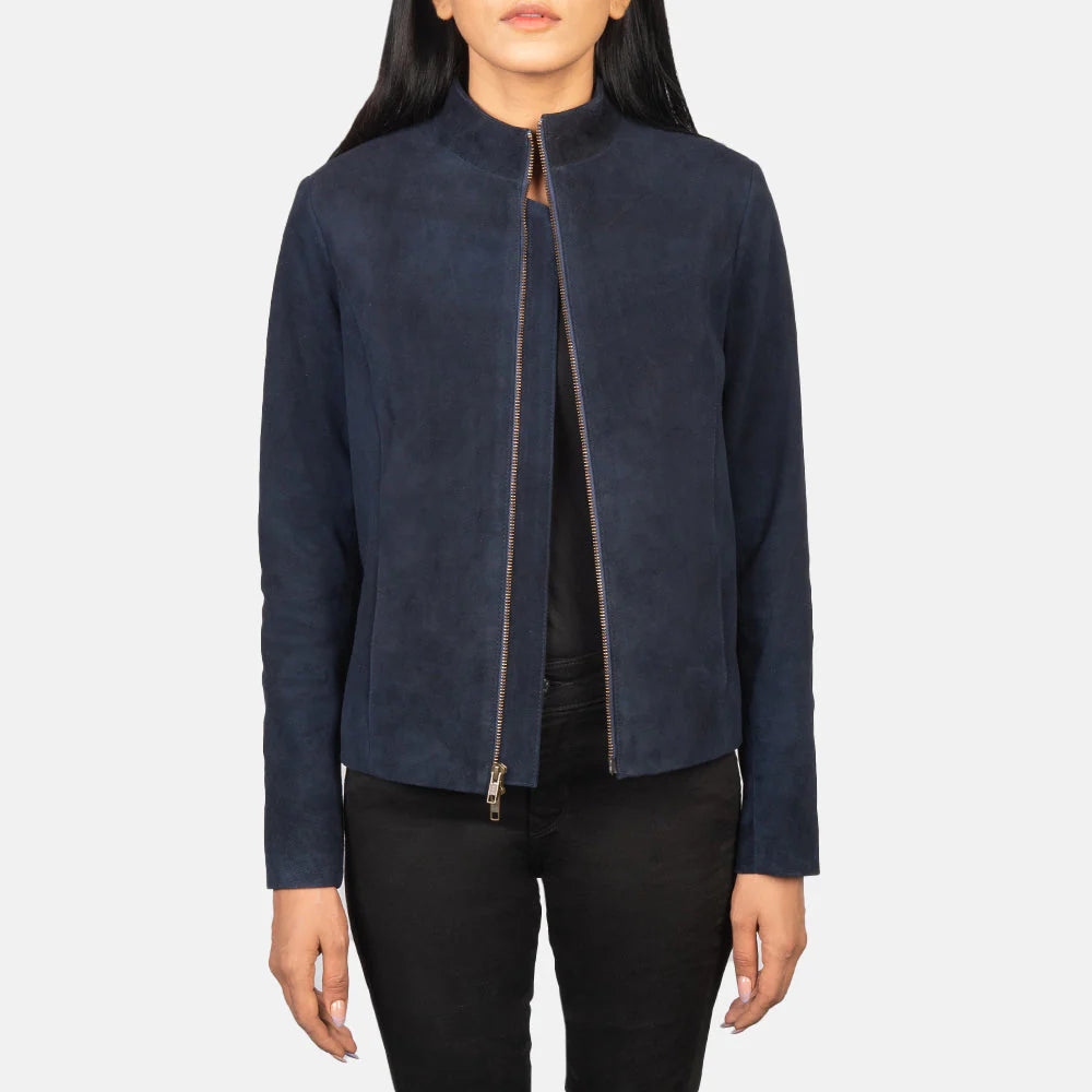 Women's Blue Suede Biker Jacket