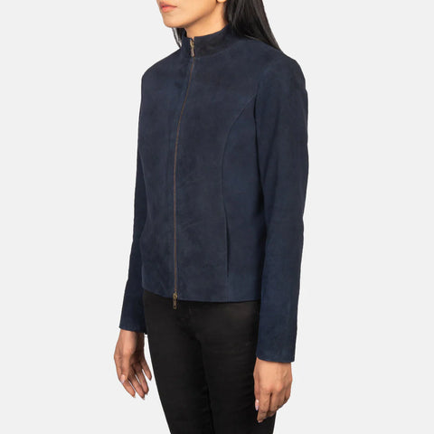 Women's Blue Suede Biker Jacket