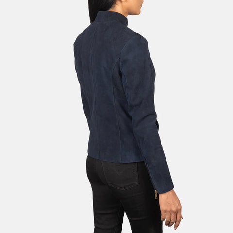 Women's Blue Suede Biker Jacket