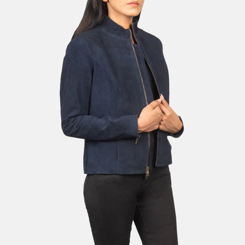 Women's Blue Suede Biker Jacket