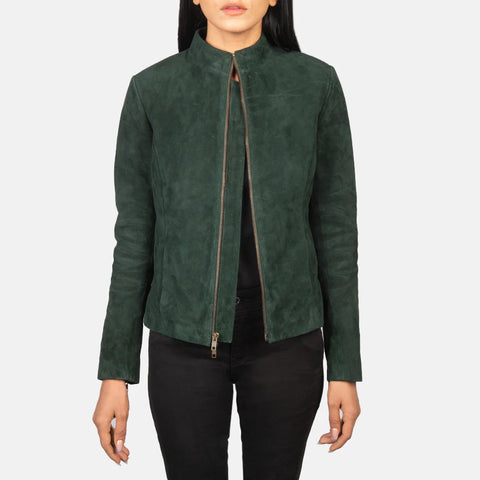 Women's Green Suede Biker Jacket