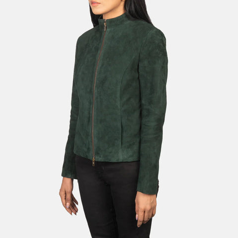 Women's Green Suede Biker Jacket