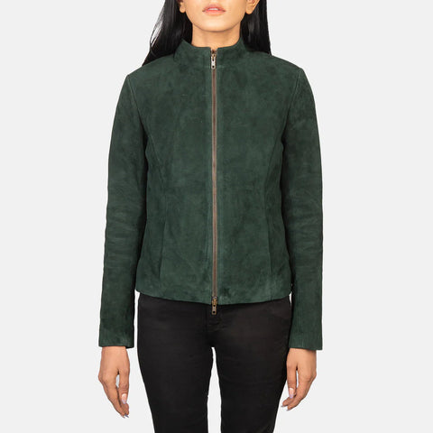 Women's Green Suede Biker Jacket