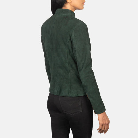 Women's Green Suede Biker Jacket