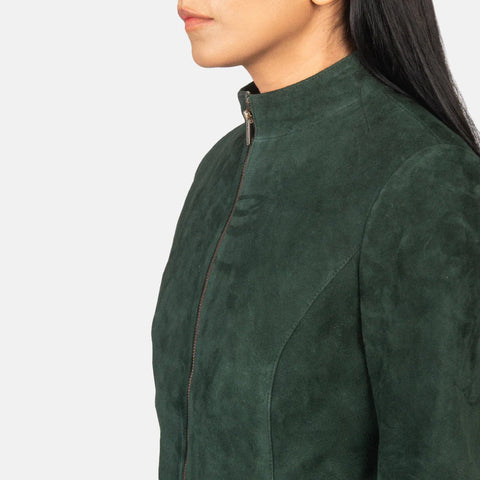 Women's Green Suede Biker Jacket