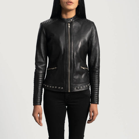 Women's Black Leather Biker Jacket