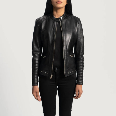 Women's Black Leather Biker Jacket