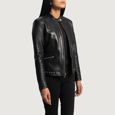 Women's Black Leather Biker Jacket