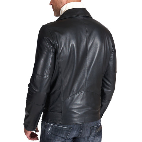 Men's Black belted leather jacket