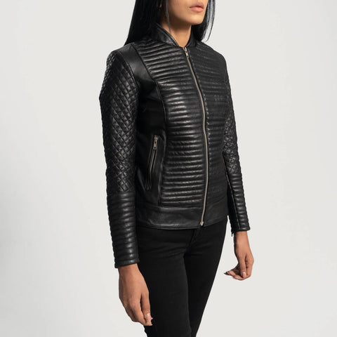 Women's Black Leather Biker Jacket