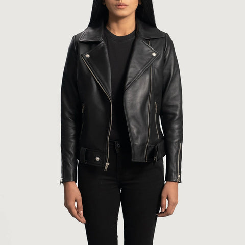 Women's Black Leather Biker Jacket