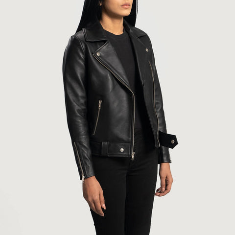 Women's Black Leather Biker Jacket