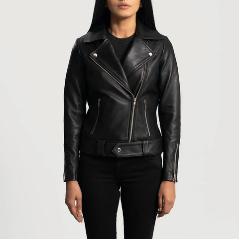 Women's Black Leather Biker Jacket