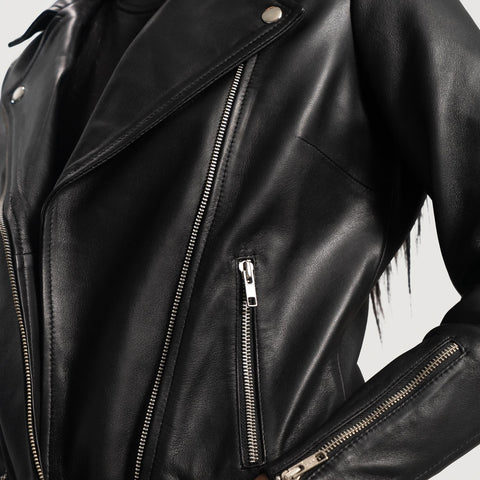 Women's Black Leather Biker Jacket