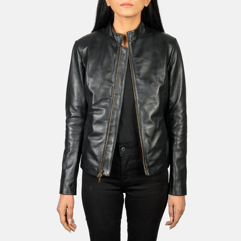 Women's Black Leather Biker Jacket