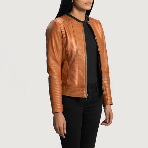 Women's Tan Leather Biker Jacket