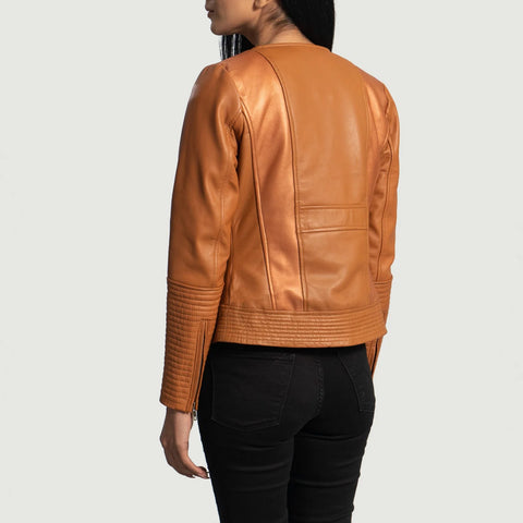 Women's Tan Leather Biker Jacket