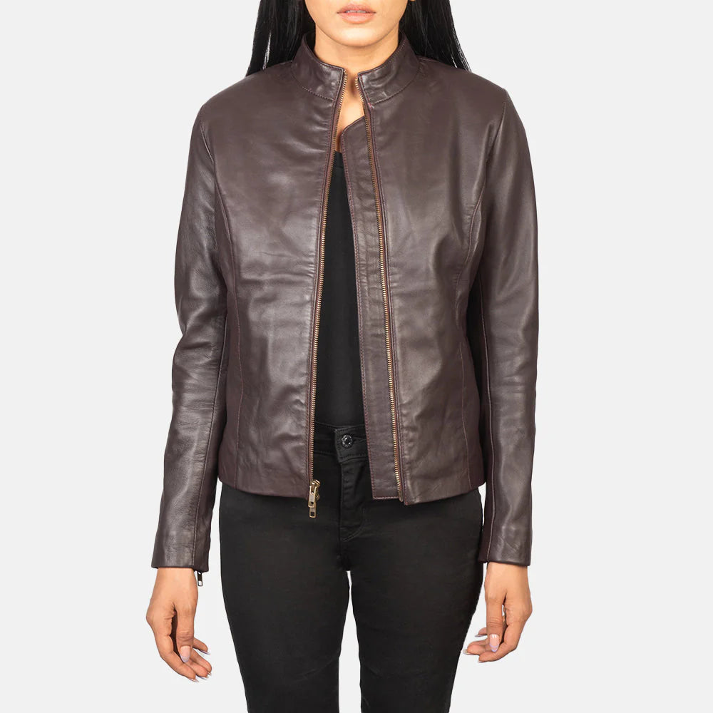 Women's Maroon Leather Biker Jacket