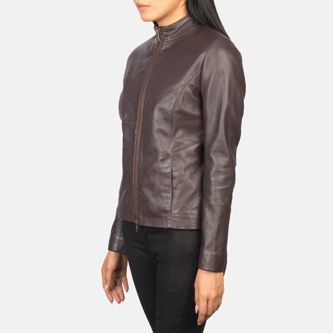 Women's Maroon Leather Biker Jacket