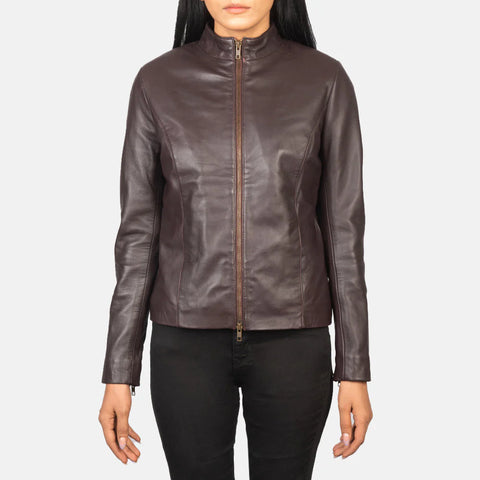 Women's Maroon Leather Biker Jacket