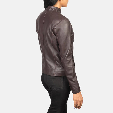 Women's Maroon Leather Biker Jacket