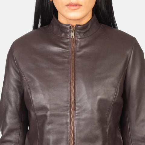 Women's Maroon Leather Biker Jacket