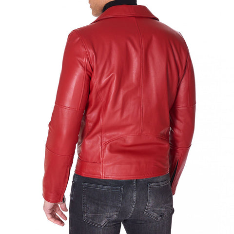 Men's Red belted leather jacket