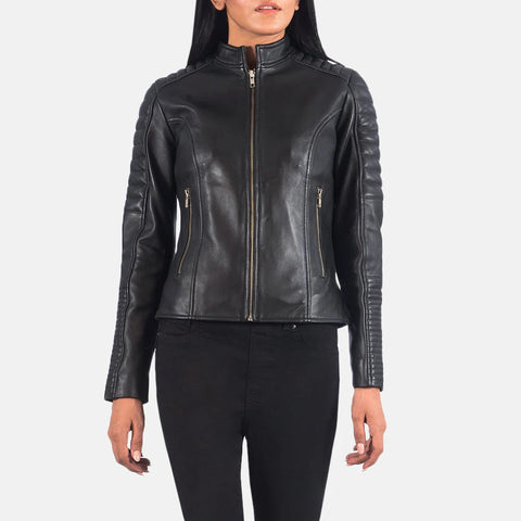 Women's Black Leather Biker Jacket