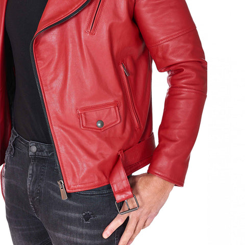 Men's Red belted leather jacket