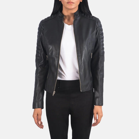 Women's Black Leather Biker Jacket