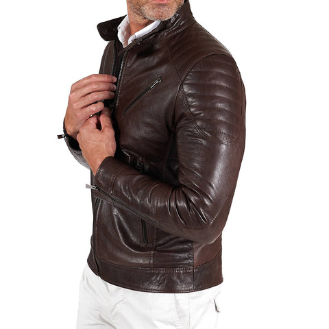 Men's Dark brown quilted leather jacket