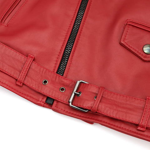 Men's Red belted leather jacket