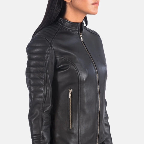 Women's Black Leather Biker Jacket