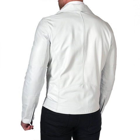 Men's White belted leather jacket