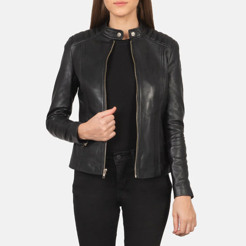 Women's Black Leather Biker Jacket