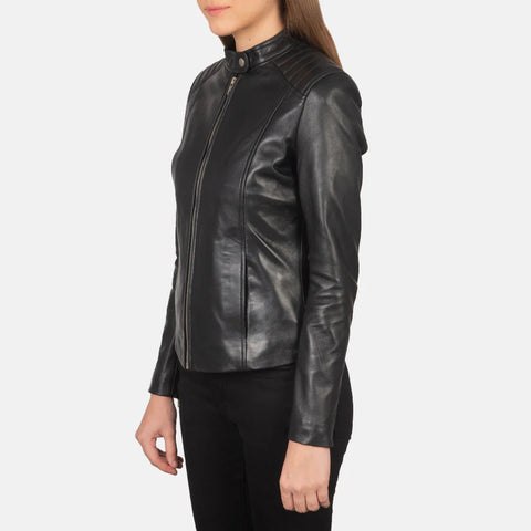 Women's Black Leather Biker Jacket