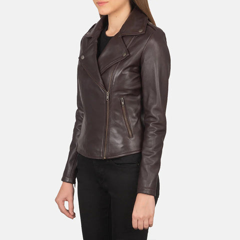 Women's Maroon Leather Biker Jacket