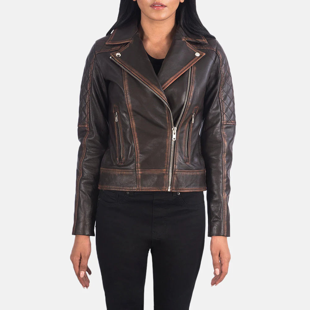 Women's Vintage Brown Biker Jacket