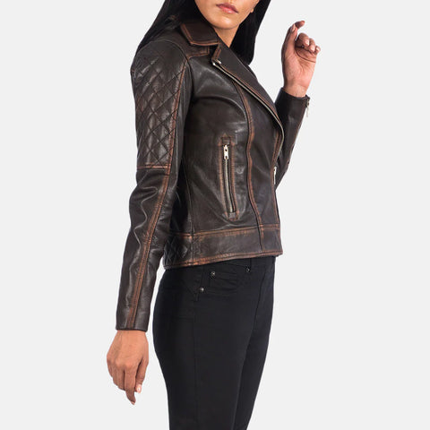 Women's Vintage Brown Biker Jacket