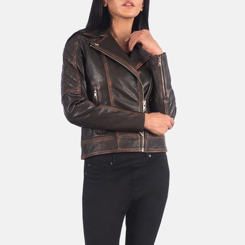 Women's Vintage Brown Biker Jacket