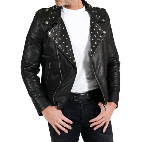 Men's Black studed leather jacket