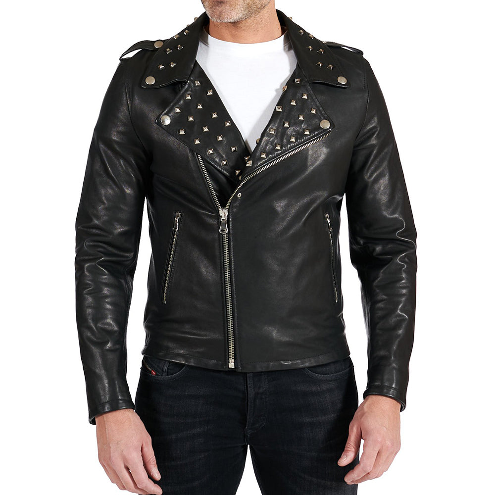 Men's Black studed leather jacket