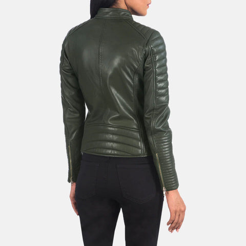 Women's Green Leather Biker Jacket