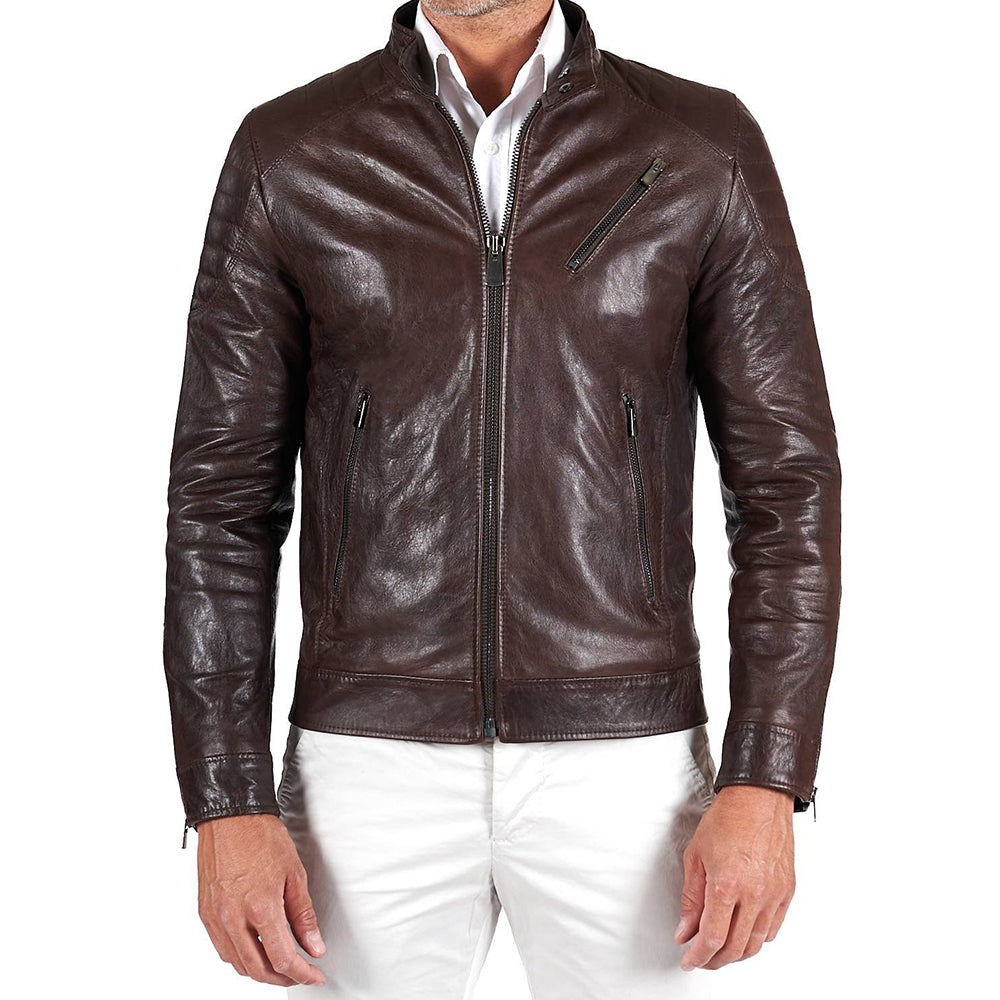 Men's Dark brown quilted leather jacket