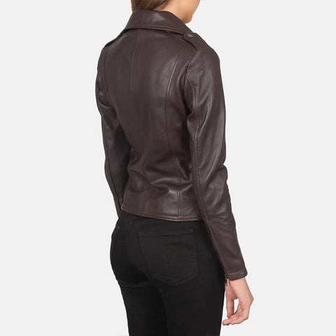 Women's Maroon Leather Biker Jacket