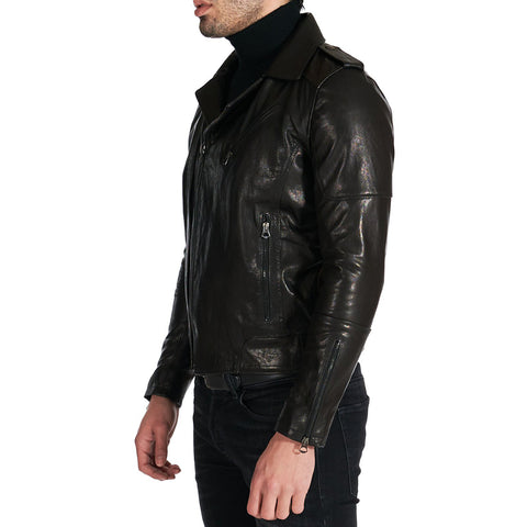 Men's Black leather jacket double functional zipper