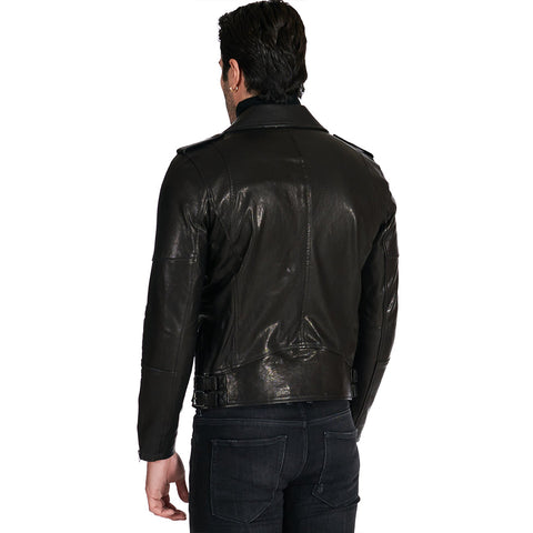 Men's Black leather jacket double functional zipper