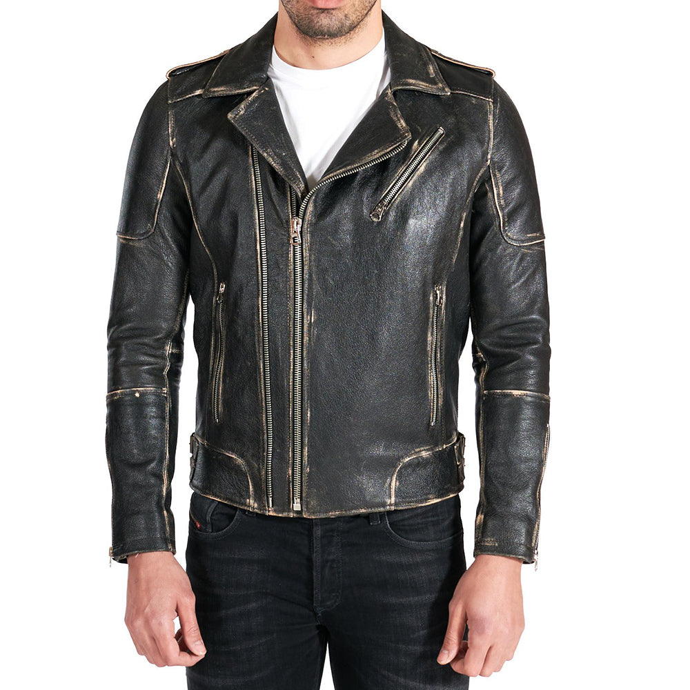 Men's Black vintage leather jacket double functional zipper