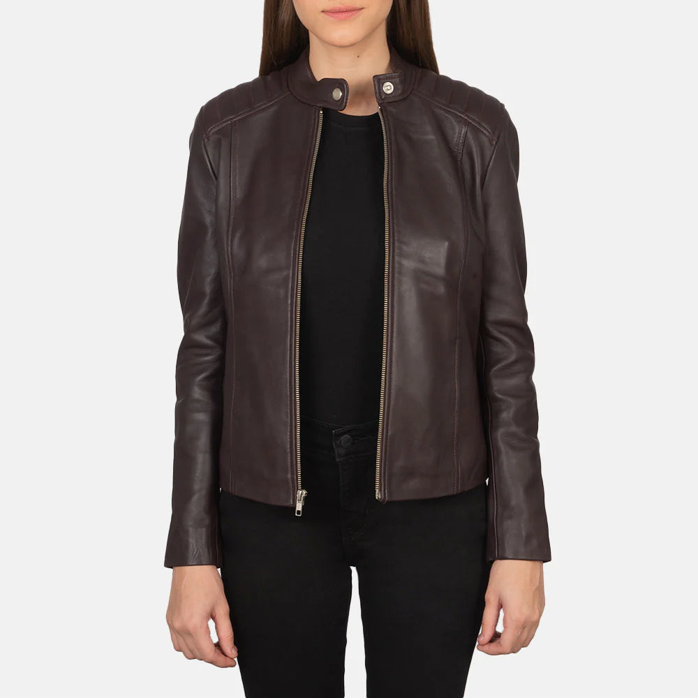 Women's Maroon Leather Biker Jacket