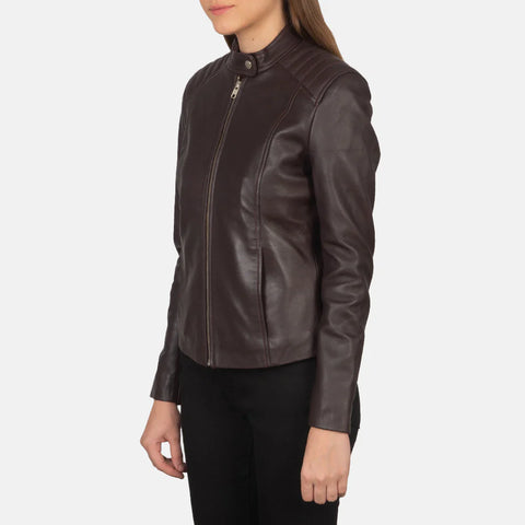 Women's Maroon Leather Biker Jacket